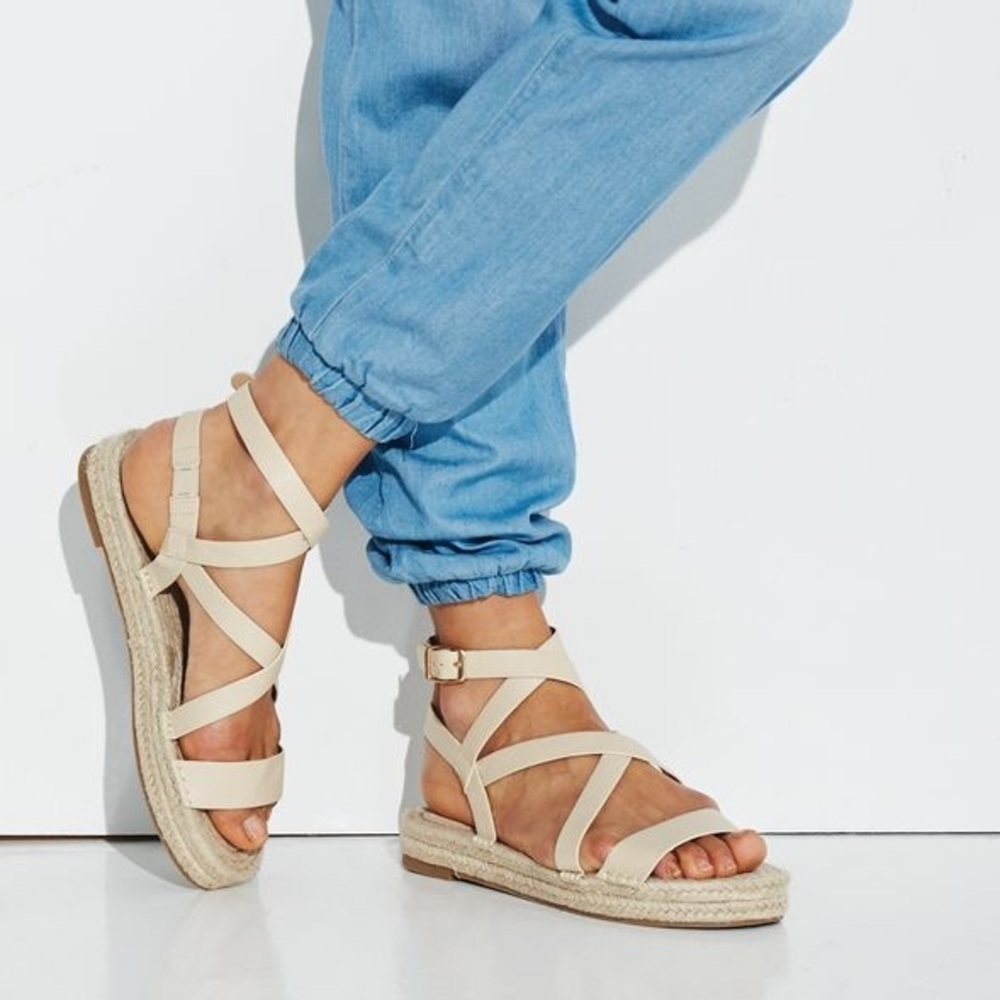 JustFab Laston Espadrille Flat Women's 8 Boho Strap Ankle Sandal